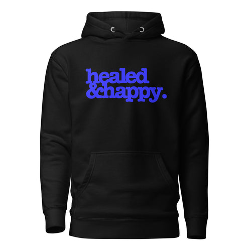 Health & Happy Unisex Hoodie - Blue Writing