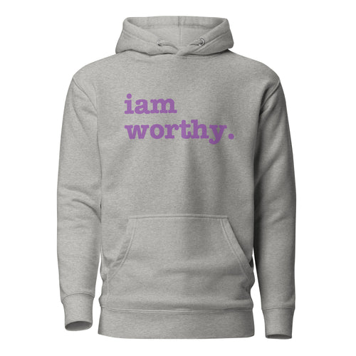 I Am Worthy Unisex Hoodie - Purple Writing