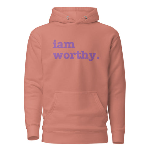 I Am Worthy Unisex Hoodie - Purple Writing