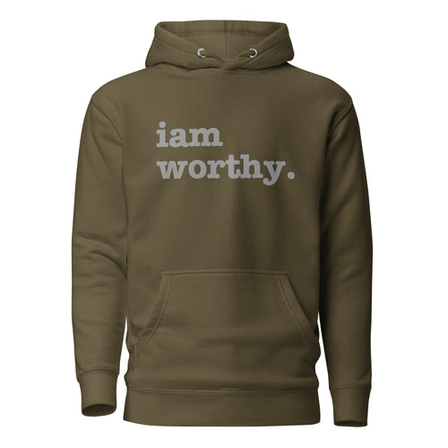 I Am Worthy Unisex Hoodie - Gray Writing