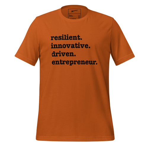 Resilient. Innovative. Driven. Entrepreneur Unisex T-Shirt - Black Writing