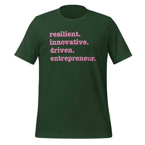 Resilient. Innovative. Driven. Entrepreneur Unisex T-Shirt - Pink Writing