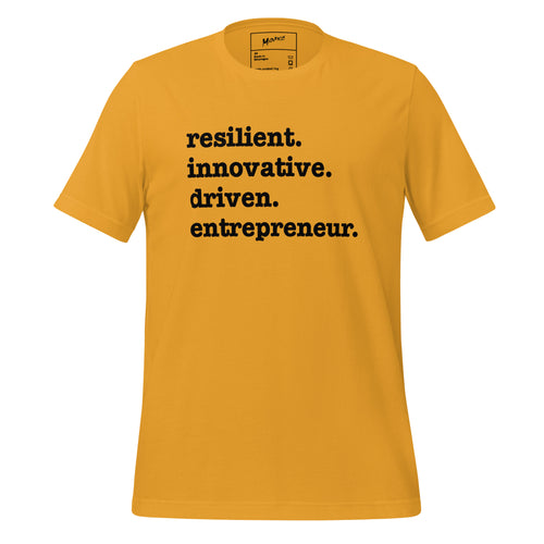 Resilient. Innovative. Driven. Entrepreneur Unisex T-Shirt - Black Writing