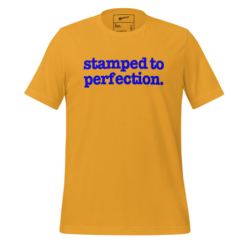Stamped To Perfection Unisex T-Shirt - Blue Writing