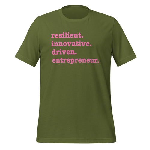 Resilient. Innovative. Driven. Entrepreneur Unisex T-Shirt - Pink Writing