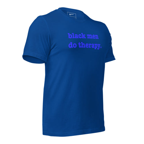 Black Men Do Therapy T-Shirt - Blue Writing