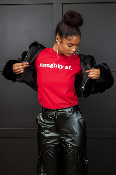 Red Unisex Naughty AF T-Shirt with White Writing