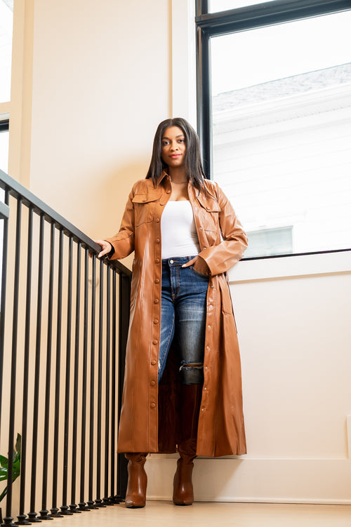 Long Faux Leather Coat