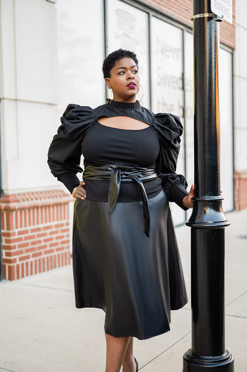 Plus Faux Leather Midi Skirt