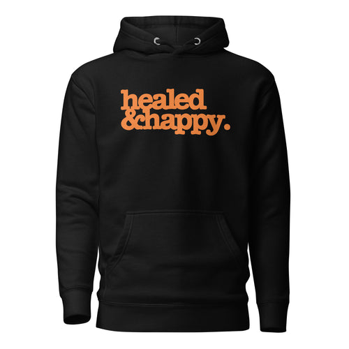 Healed & Happy Unisex Hoodie - Orange Writing