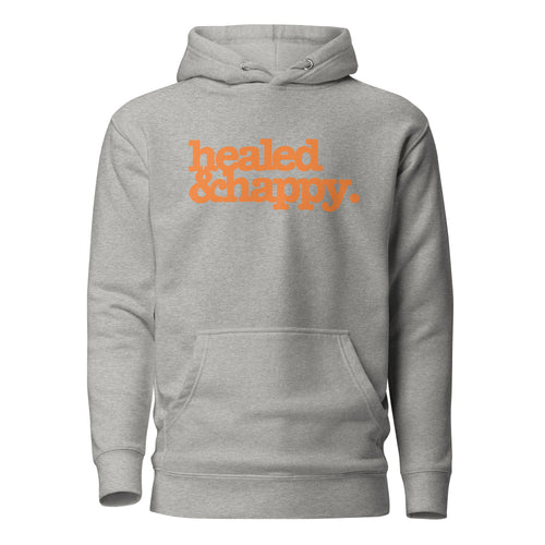 Healed & Happy Unisex Hoodie - Orange Writing