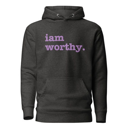 I Am Worthy Unisex Hoodie - Purple Writing