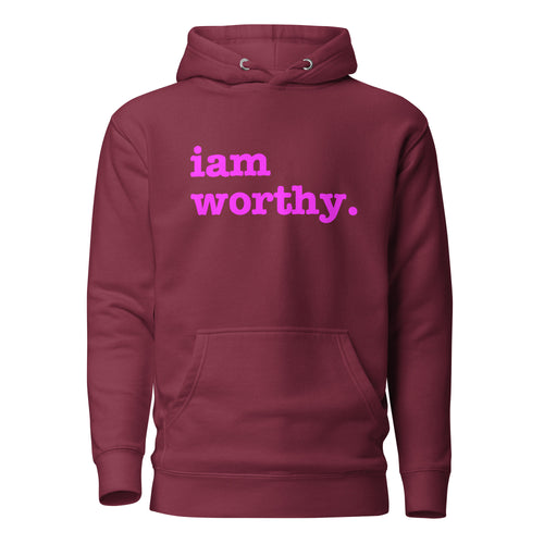 I Am Worthy Unisex Hoodie - Bright Purple Writing