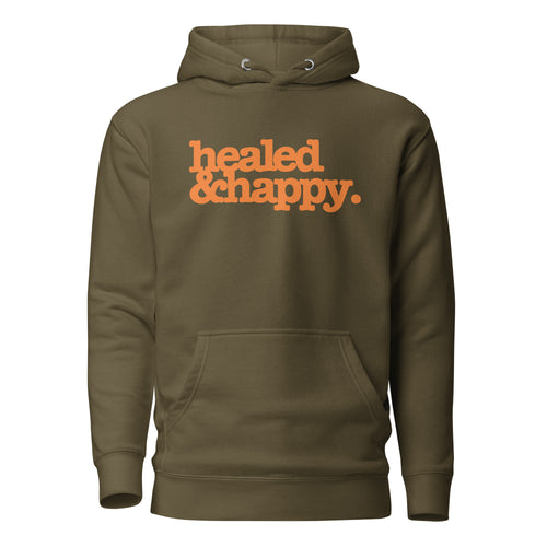 Healed & Happy Unisex Hoodie - Orange Writing