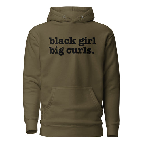 Black Girl Big Curls Unisex Hoodie - Black Writing