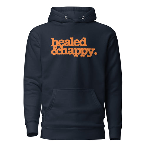 Healed & Happy Unisex Hoodie - Orange Writing
