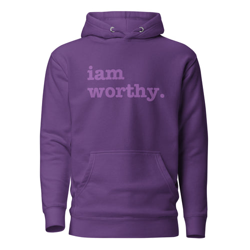 I Am Worthy Unisex Hoodie - Purple Writing