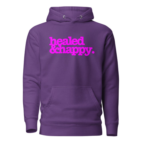 Healed & Happy Unisex Hoodie - Bright Purple Writing