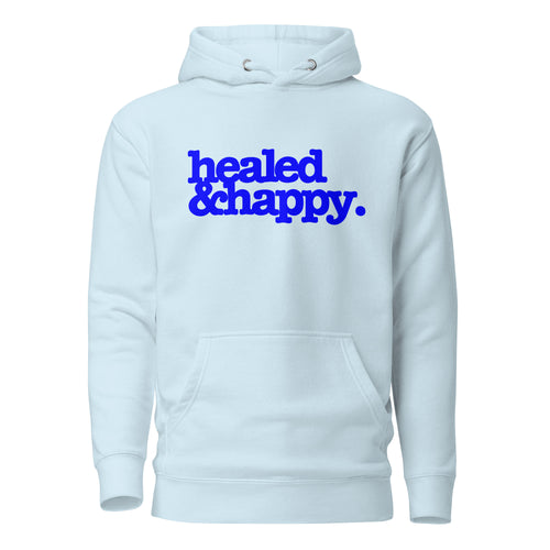 Health & Happy Unisex Hoodie - Blue Writing