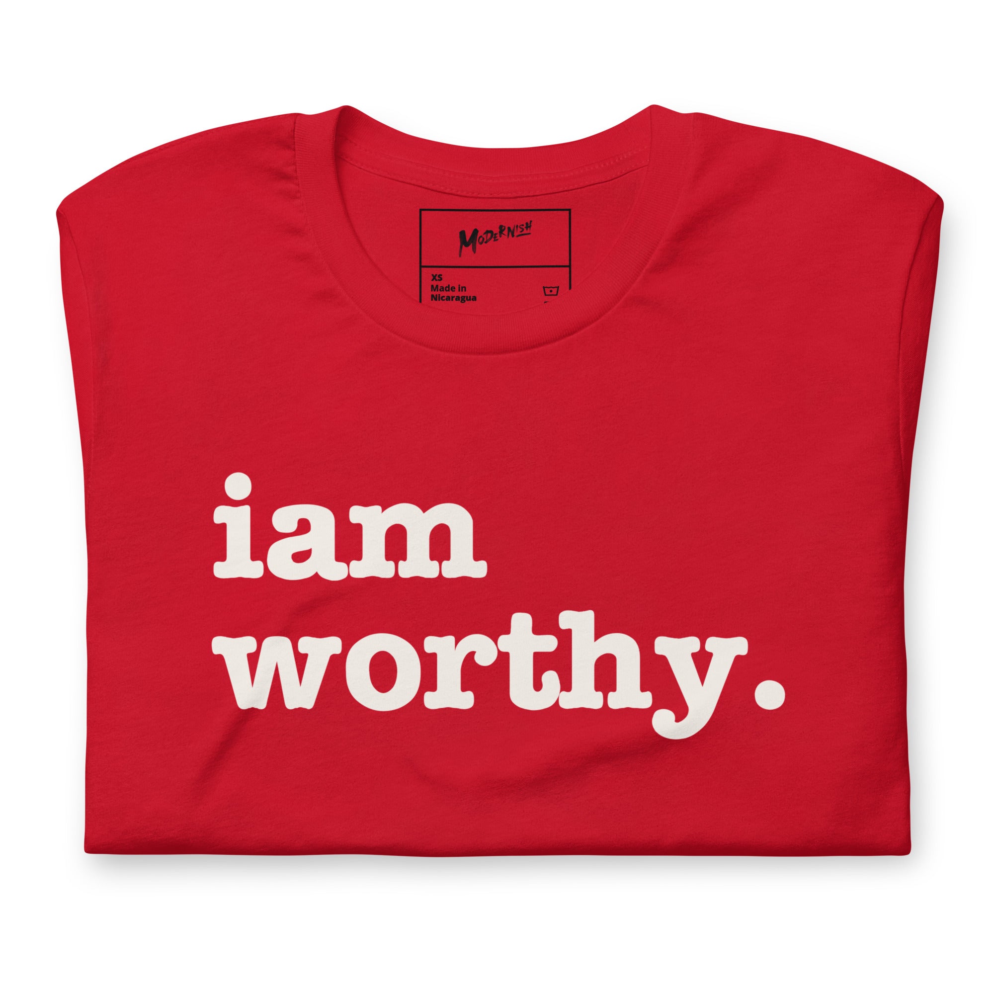white tshirt with red writing
