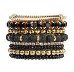 Black and Gold Beaded Bracelet Set