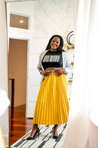 Pleated Faux Leather Midi Skirt